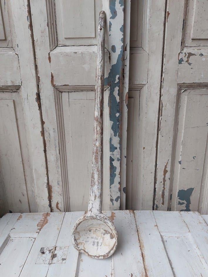 Oude houten pollepel wit robuust, Ophalen of Verzenden