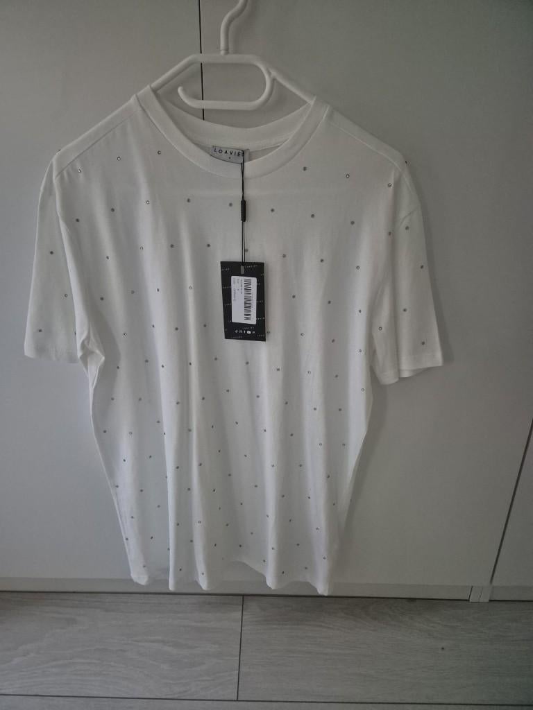 Nieuw wit shirt met strass steentjes van Loavies maat M, Maat 38/40 (M), Wit, Ophalen of Verzenden, Korte mouw