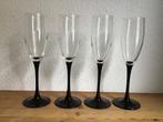 6 Luminarc Domino champagne glazen, flutes met zwarte steel., Ophalen of Verzenden, Zo goed als nieuw, Overige typen