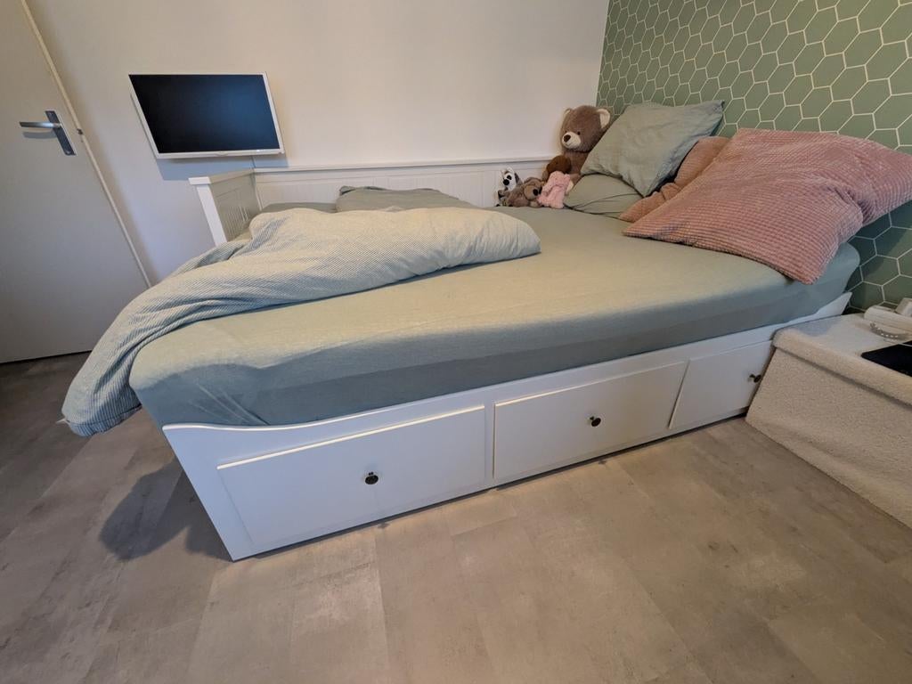 HEMNES Bedbank met 3 lades, wit, 80x200 cm of 160x200 cm, Ophalen, Wit, Tweepersoons, 80 cm