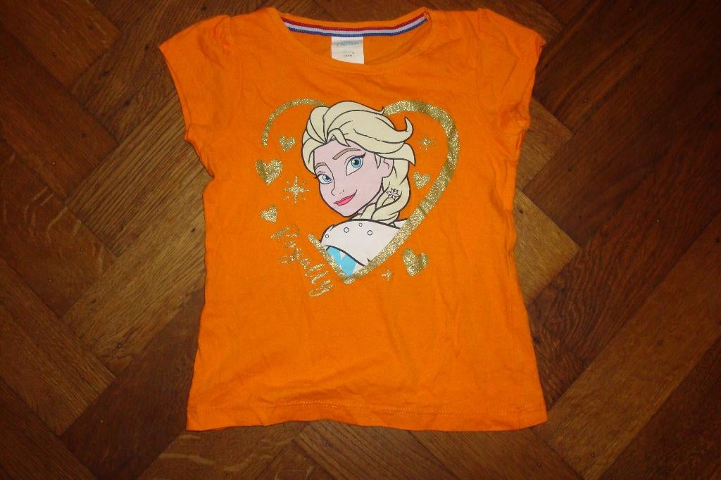 Koningsdag Disney Frozen t-shirt oranje goud prinses 104/110, Kinderen en Baby's, Kinderkleding | Maat 104, Meisje, Ophalen of Verzenden