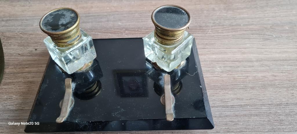 Marmer Bureau set inktpotjes, met roller., Ophalen