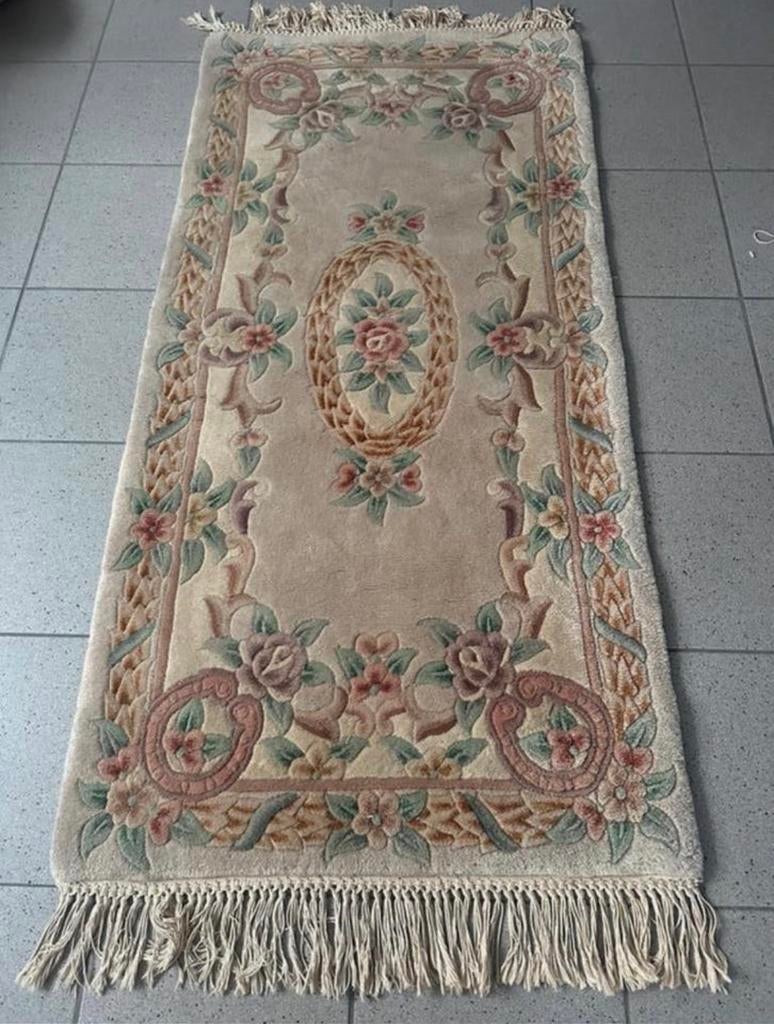 Handgemaakte loper 60cm x 140cm tapijt scheerwol china wol, Groen, 100 tot 150 cm, Zo goed als nieuw, Rechthoekig