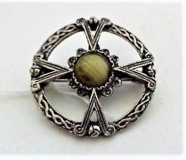 Schotse broche groene Agaat/Marmer (7948-5611), Ophalen, Zo goed als nieuw, Groen, Overige materialen