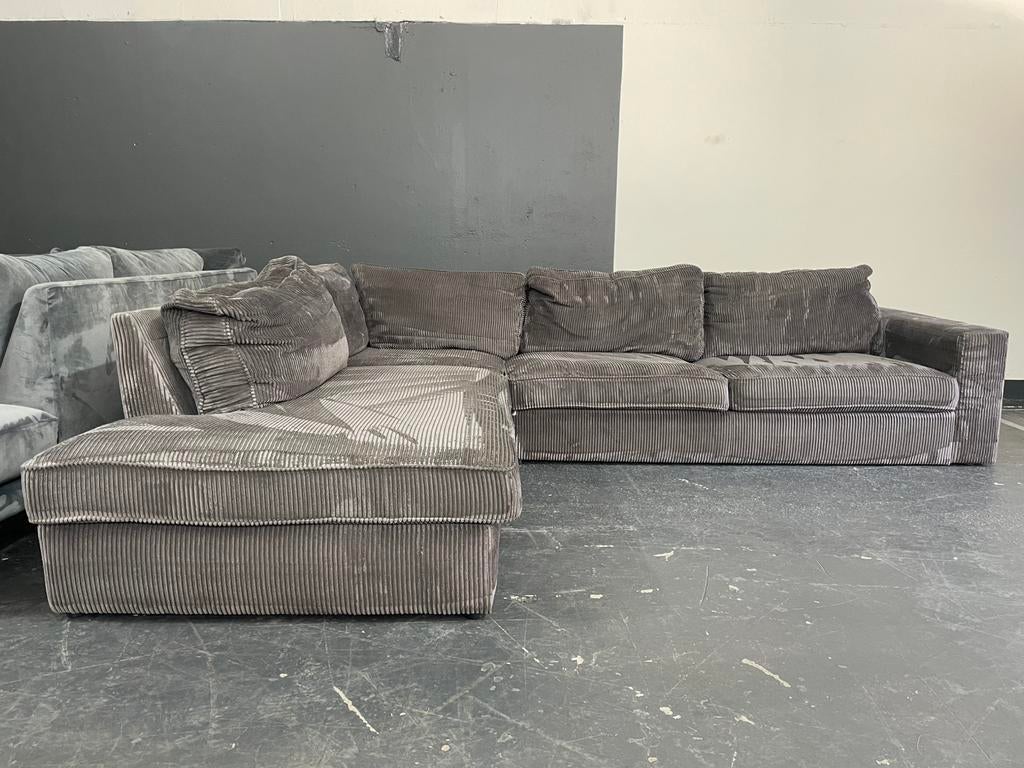 Antracieten Ribstof Hoekbank, Ophalen of Verzenden, Zo goed als nieuw, 150 cm of meer, Vierpersoons of meer