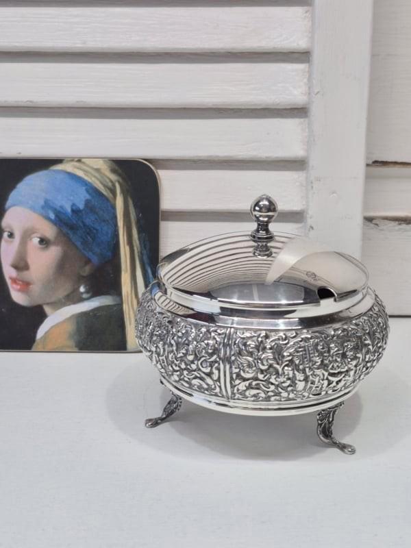 Verzilverde suikerpot van Douwe Egberts,  Herbert Hooijkaas, Antiek en Kunst, Antiek | Goud en Zilver, Ophalen of Verzenden