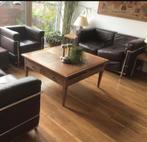 Bruin leren bankje en fauteuil replica Corbusier, Ophalen, Gebruikt, Tweepersoons, 75 tot 100 cm