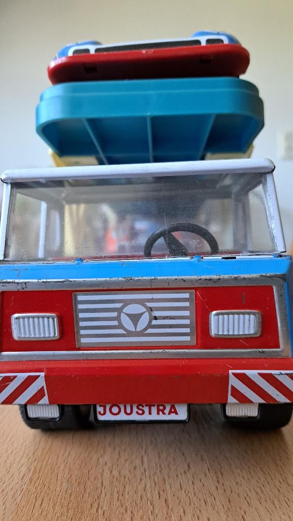 Joustra blikken raceauto transporter met 3 raceauto´s, Verzamelen, Ophalen of Verzenden, Gebruikt