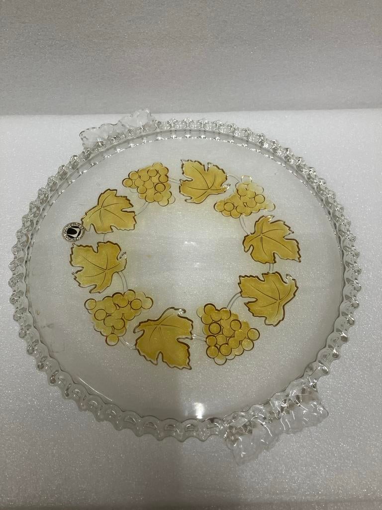 Waltherglas schaal met druiven en bladeren, Ophalen of Verzenden