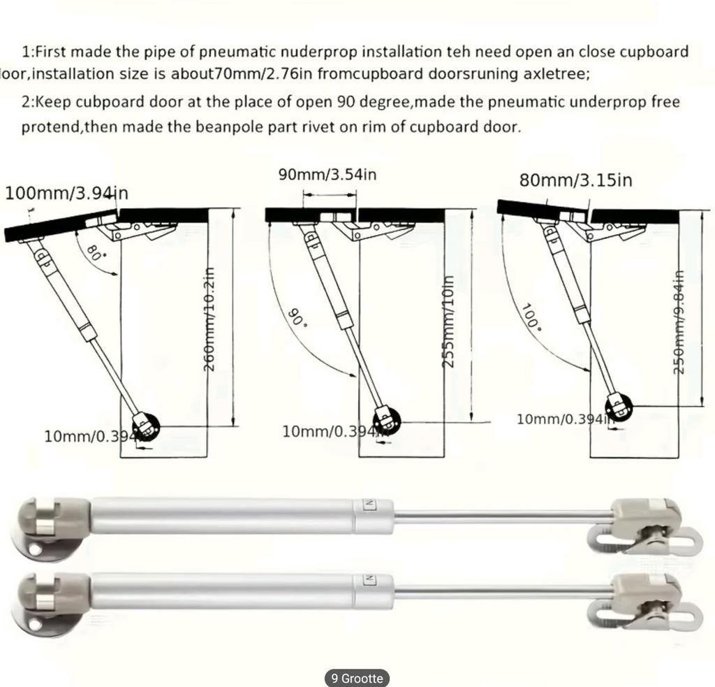 Set 7 stuks Gasveer 100N 27cm, voor kastdeuren, Ophalen of Verzenden, Nieuw