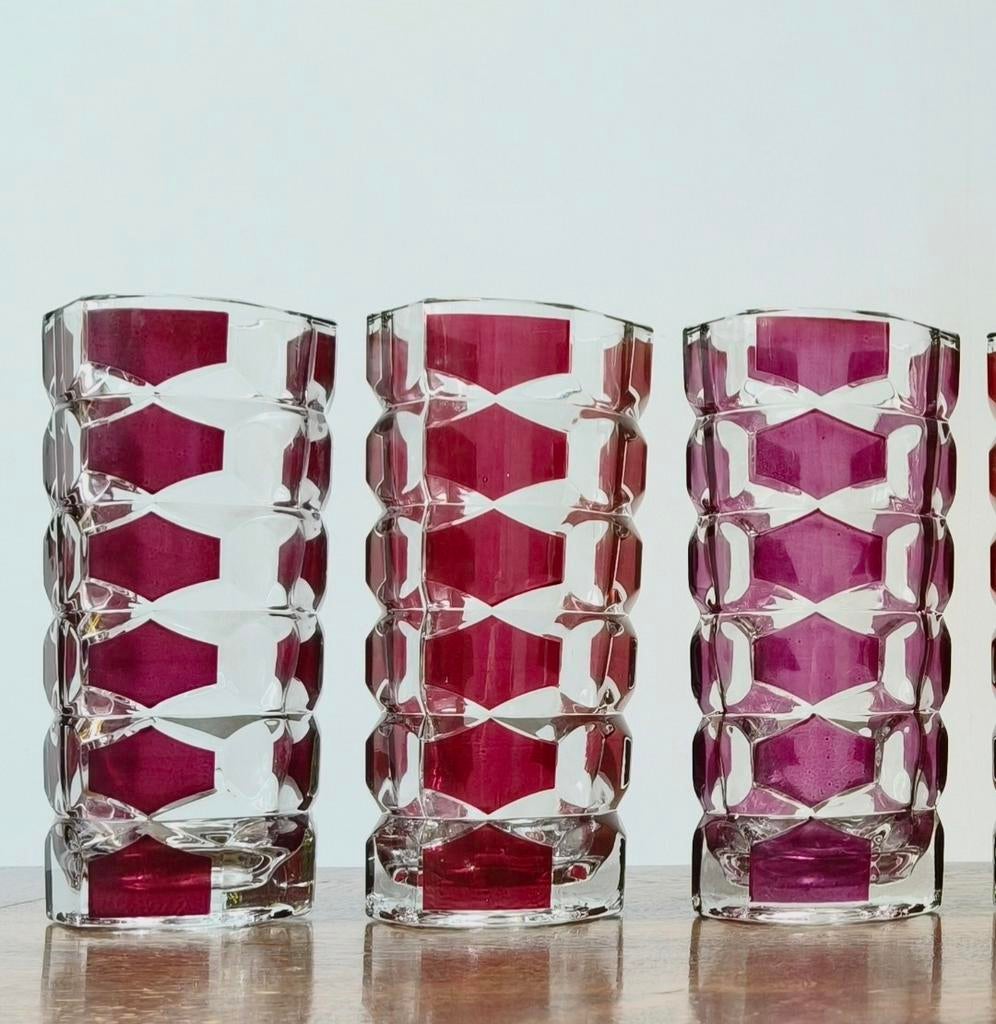 7 x Vintage Luminarc Windsor Rubis Vaas Jaren '70, Ophalen