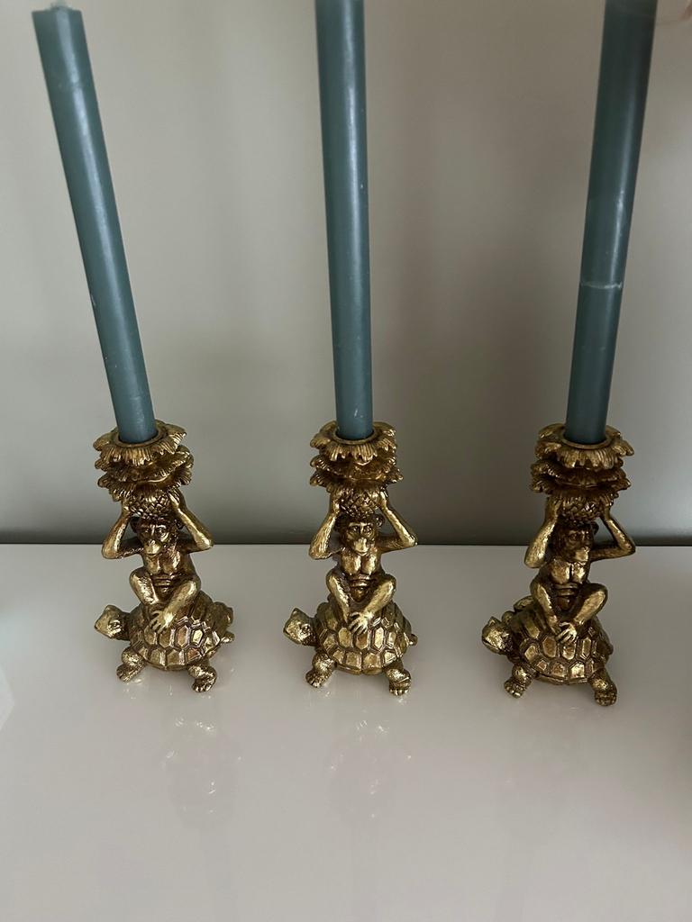 Kaarsenhouders met aapjes 3 stuks, Overige materialen, Gebruikt, Ophalen of Verzenden, Kandelaar