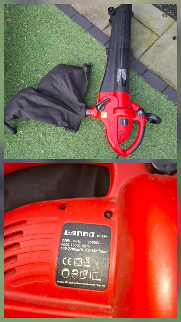 Gamma Bladblazer BR-25V - Krachtig en handig!, Tuin en Terras, Bladblazers, Ophalen, Gebruikt, Met opvangzak, Handgedragen