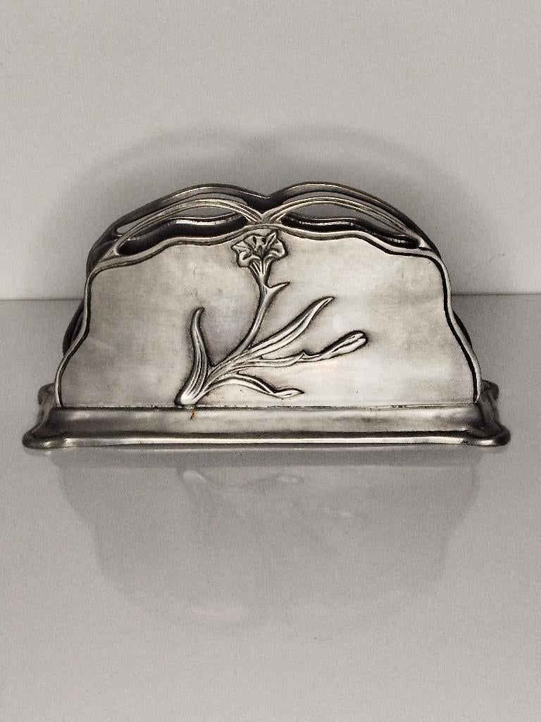 Prachtige antieke Art Nouveau tinnen servieten/briefhouder, Antiek en Kunst, Antiek | Tin, Ophalen of Verzenden