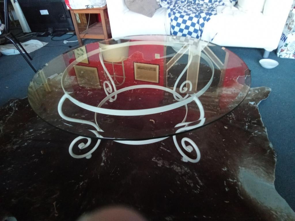 Glazen salontafel 43h 107 br, Antiek en Kunst, Curiosa en Brocante, Ophalen of Verzenden