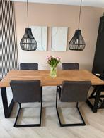 WOOD eettafel +  4 eetkamerstoelen, Huis en Inrichting, Ophalen, Zo goed als nieuw, Rechthoekig, 50 tot 100 cm