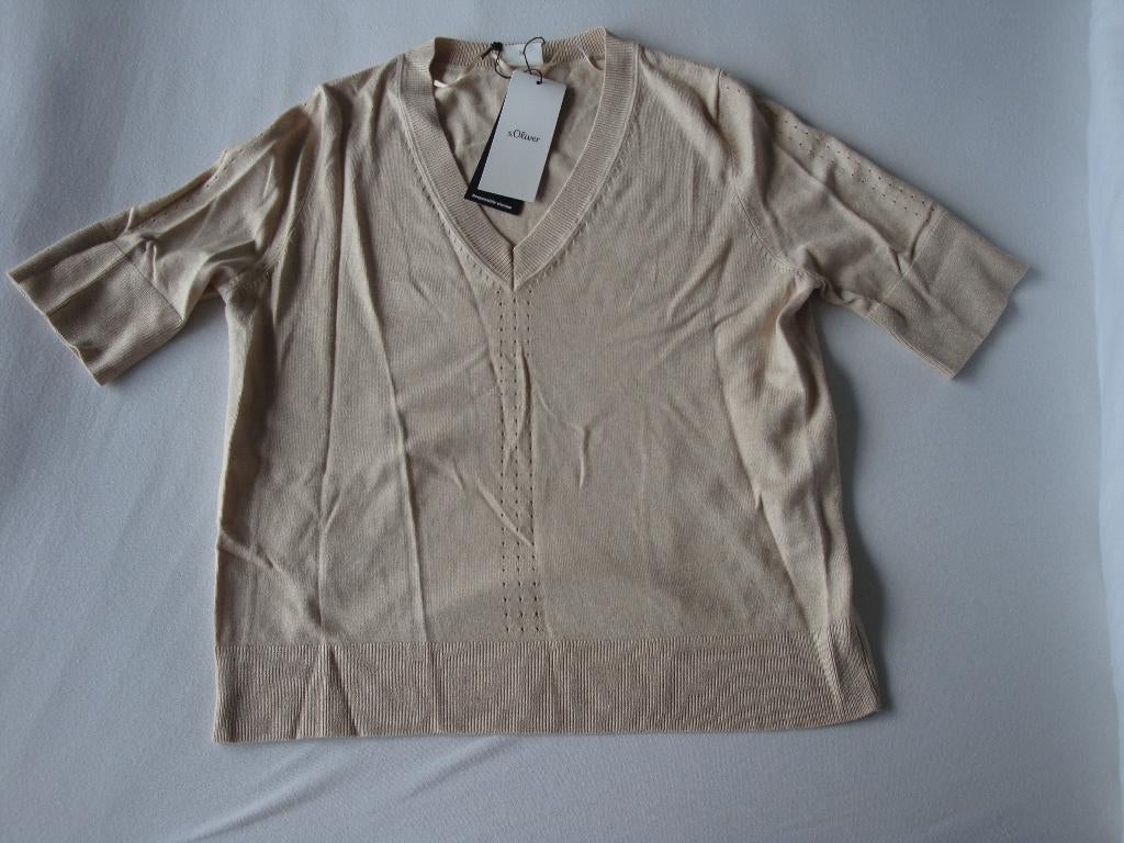 Maat 36. Nieuw licht beige ajour gebreid S.OLIVER ruitje., Kleding | Dames, Truien en Vesten, Beige, Nieuw, Ophalen of Verzenden