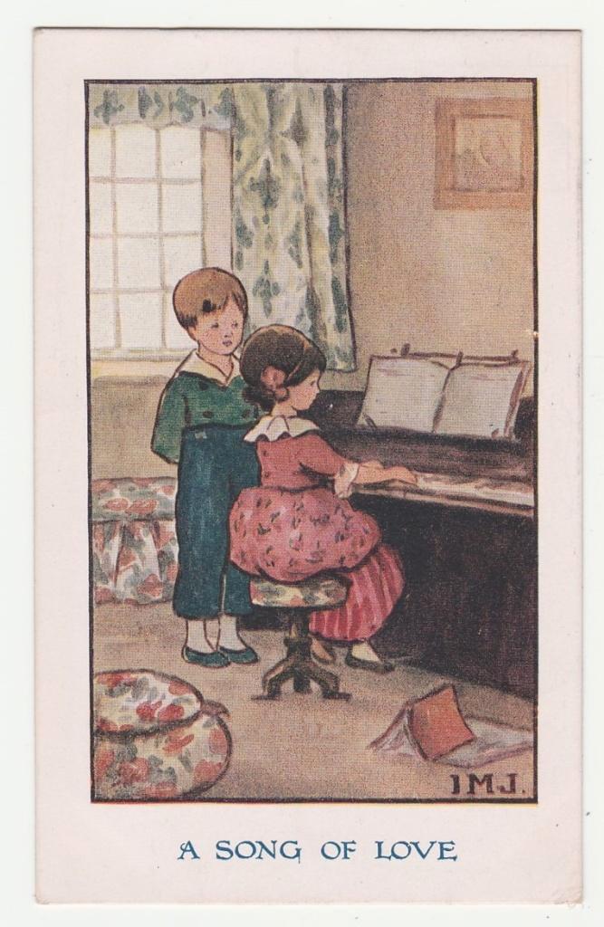 Meisje aan de piano.  I.M.J.  Illustrateurs.  Kinderen., Verzamelen, Ansichtkaarten | Themakaarten, Gelopen, Voor 1920, Overige thema's