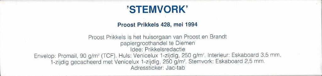 Proost Prikkel 428 - Stemvork - Proost en Brandt., Ophalen of Verzenden, Nieuw