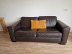 Bruine leren tweezitsbank, Ophalen, Gebruikt, 150 tot 200 cm, Tweepersoons