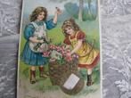 Antieke Kaart met Relief - Kinderen met Rozen in Mand, Verzenden, Voor 1920, Gelopen, Feest(dag)