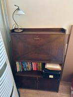 Vintage donkerbruine secretaire bureau met klep met sleutels, Ophalen, Gebruikt, Vintage secretaire