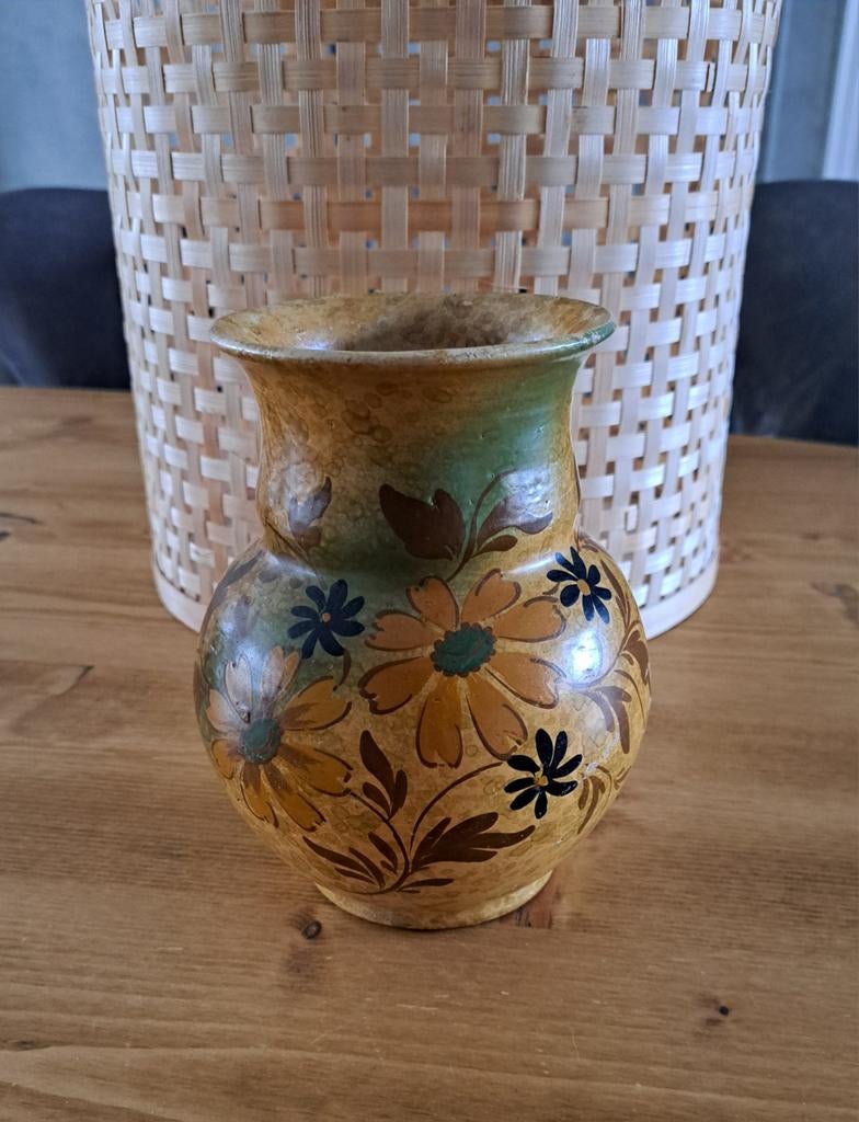 Oude Plateel Vaas met Bloemenmotief, Ophalen of Verzenden