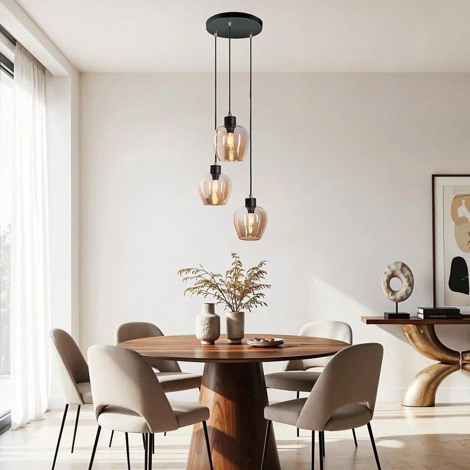 Hanglamp met amber glas, Huis en Inrichting, Lampen | Hanglampen, Ophalen, Zo goed als nieuw, Glas, 50 tot 75 cm