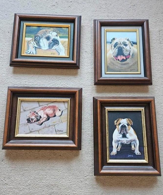Mooie schilderijen van Engels buldog, Ophalen of Verzenden, Hout, Minder dan 50 cm