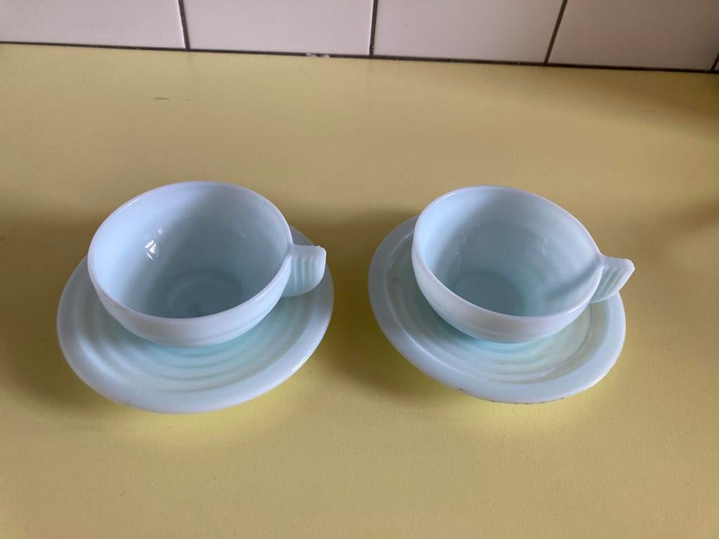 RETRO DESIGN ARCOPAL FRANCE OPALINE KOP EN SCHOTEL, Ophalen of Verzenden