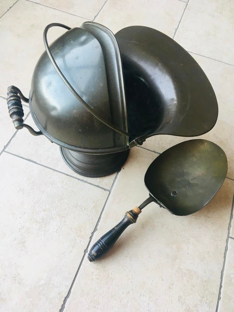 Antieke Koperen Kolenkit met Schep, Ophalen, Koper