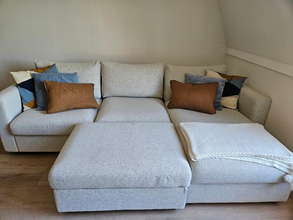 3-seat sofa-bed with chaise longue + Footstool with storage, Huis en Inrichting, Ophalen, Overige materialen, 250 tot 300 cm, Hoekbank