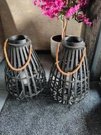 Set van 2 grote zwarte kandelaars met touw handvat, Gebruikt, 25 tot 50 cm, Zwart, Kandelaar