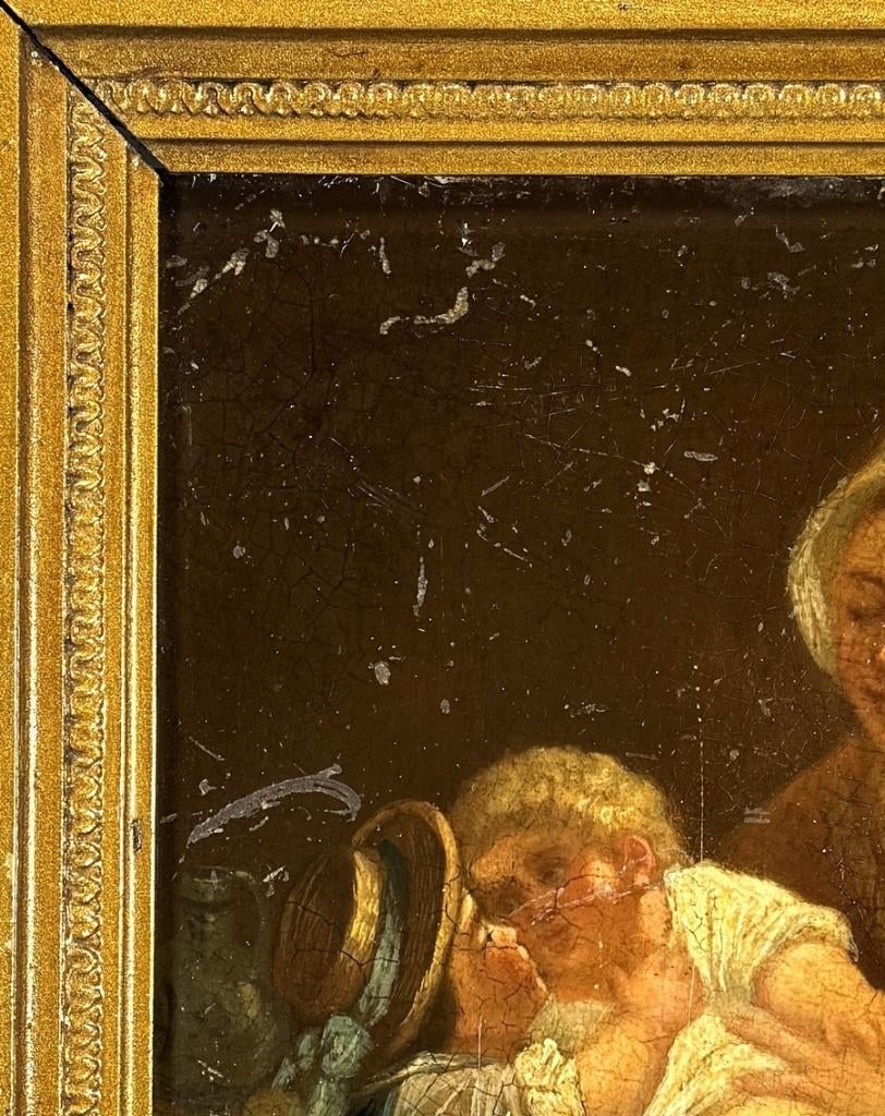 1153. Olieverfschilderij - genretafereel, 19e eeuw, Ophalen of Verzenden