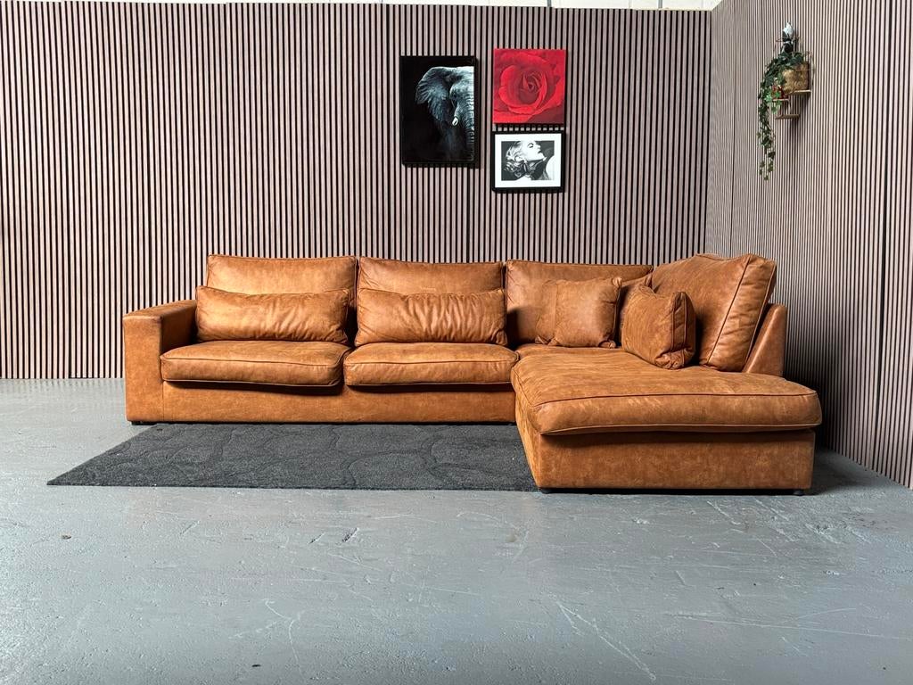 GRATIS LEVERING Grote Hoekbank Cognac 315x255 GEREINIGD, Huis en Inrichting, Banken | Bankstellen, Hoekbank, 300 cm of meer, Ophalen of Verzenden