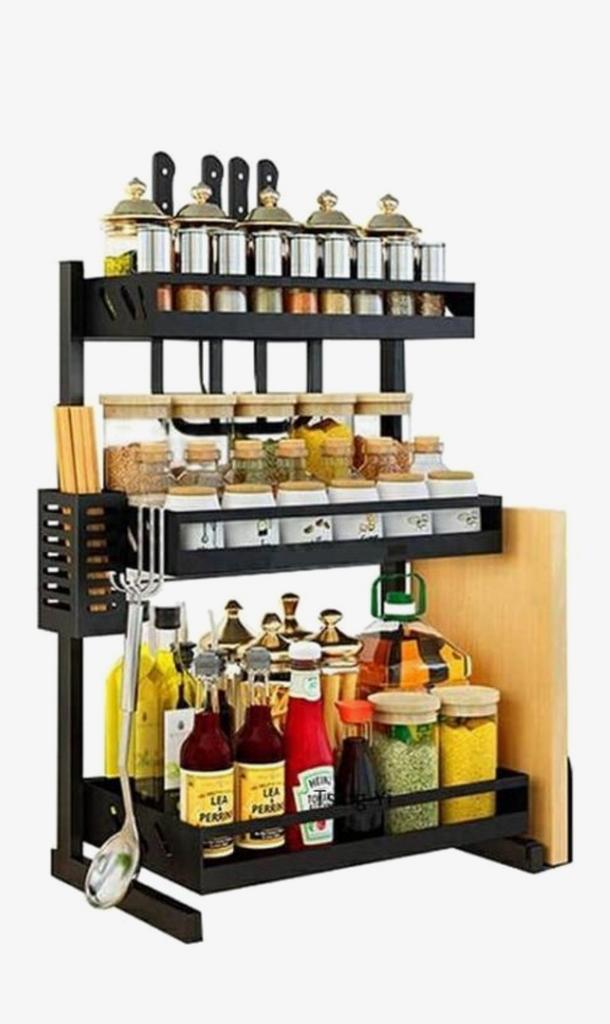 3-laags kruidenrekje, Huis en Inrichting, Keuken | Keukenbenodigdheden, Ophalen, Zwart, Metaal, Overige typen