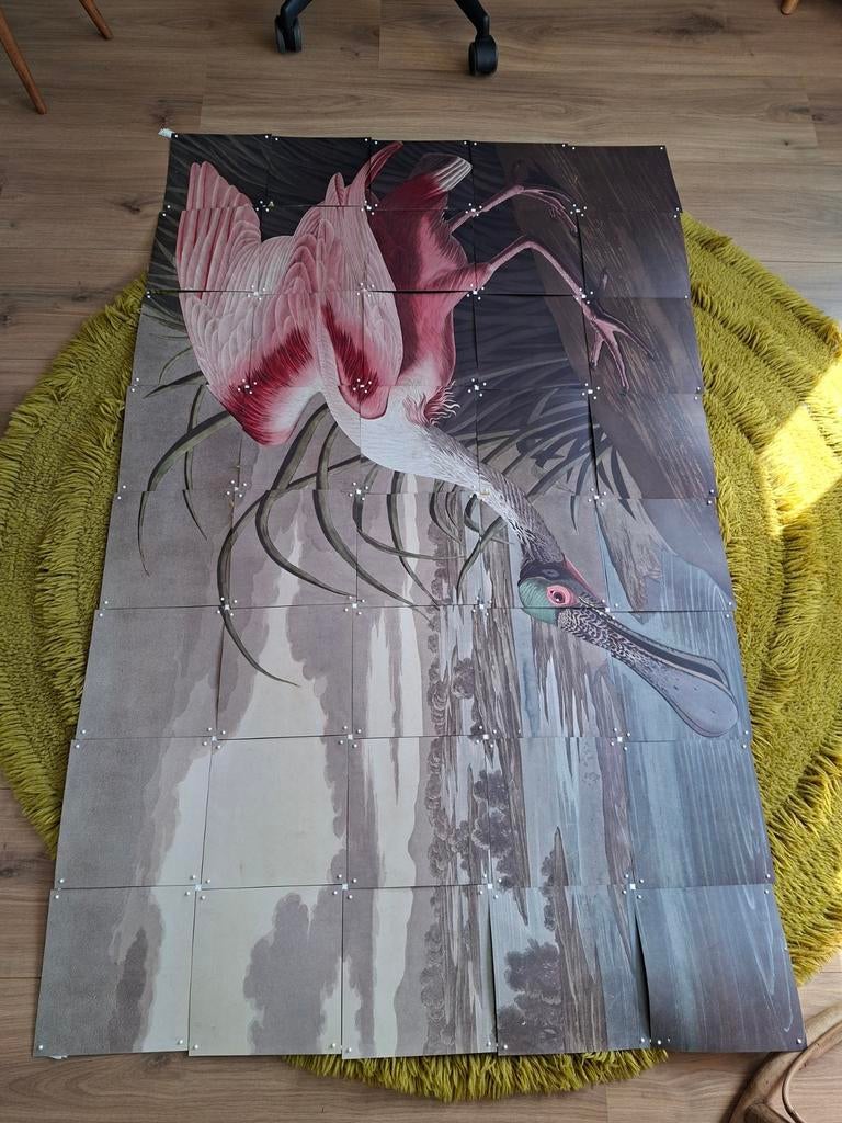 Grote wanddecoratie ixxxie met roze lepelaar, Antiek en Kunst, Kunst | Schilderijen | Klassiek, Ophalen of Verzenden