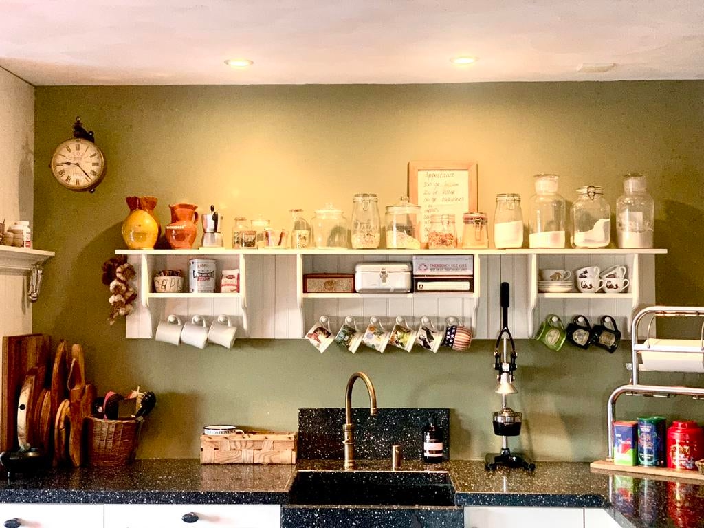 Keukenblad aanrechtblad zwart graniet incl. spoelbak, Ophalen, Gebruikt, Zwart, 200 cm of meer