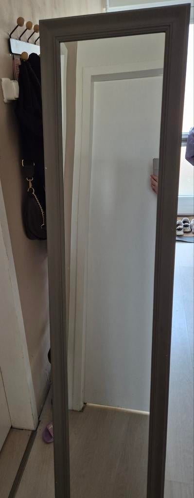 Grote staande spiegel met grijze lijst, Ophalen, Gebruikt, 150 tot 200 cm, Rechthoekig