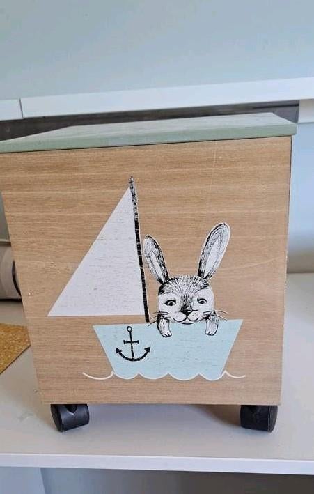 Houten speelgoedkist op wielen met konijnenprint, Ophalen, Overige typen