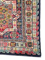 Vintage Perzisch wol vloerkleed Kazak blue stars 70x142cm, Perzisch, Oosters, Klassiek, Vintage, Gebruikt, 100 tot 150 cm, Crème