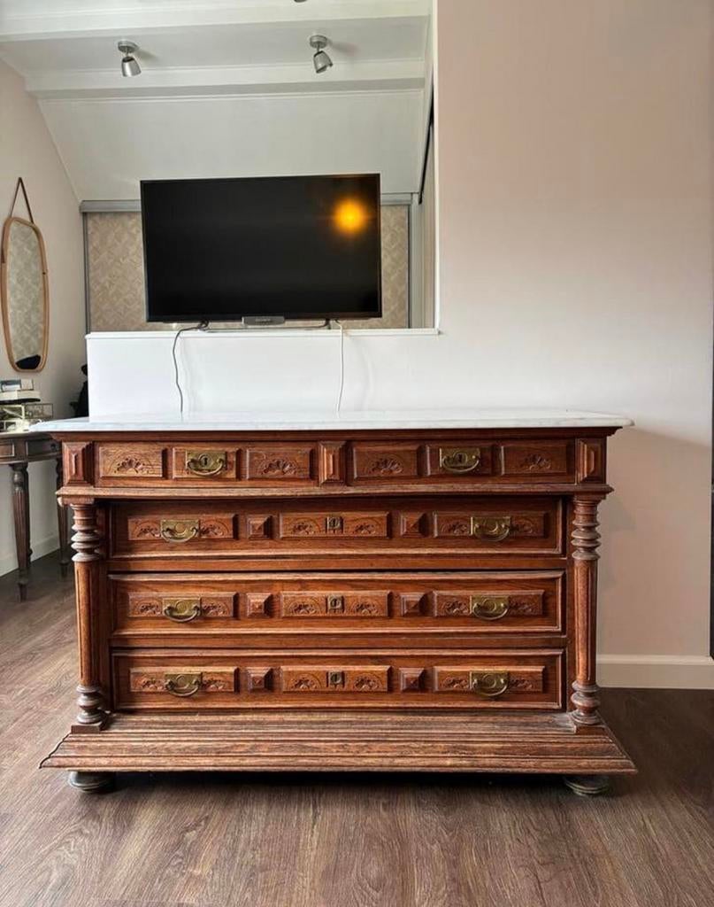 Antieke ladekast met marmeren blad, Antiek en Kunst, Ophalen