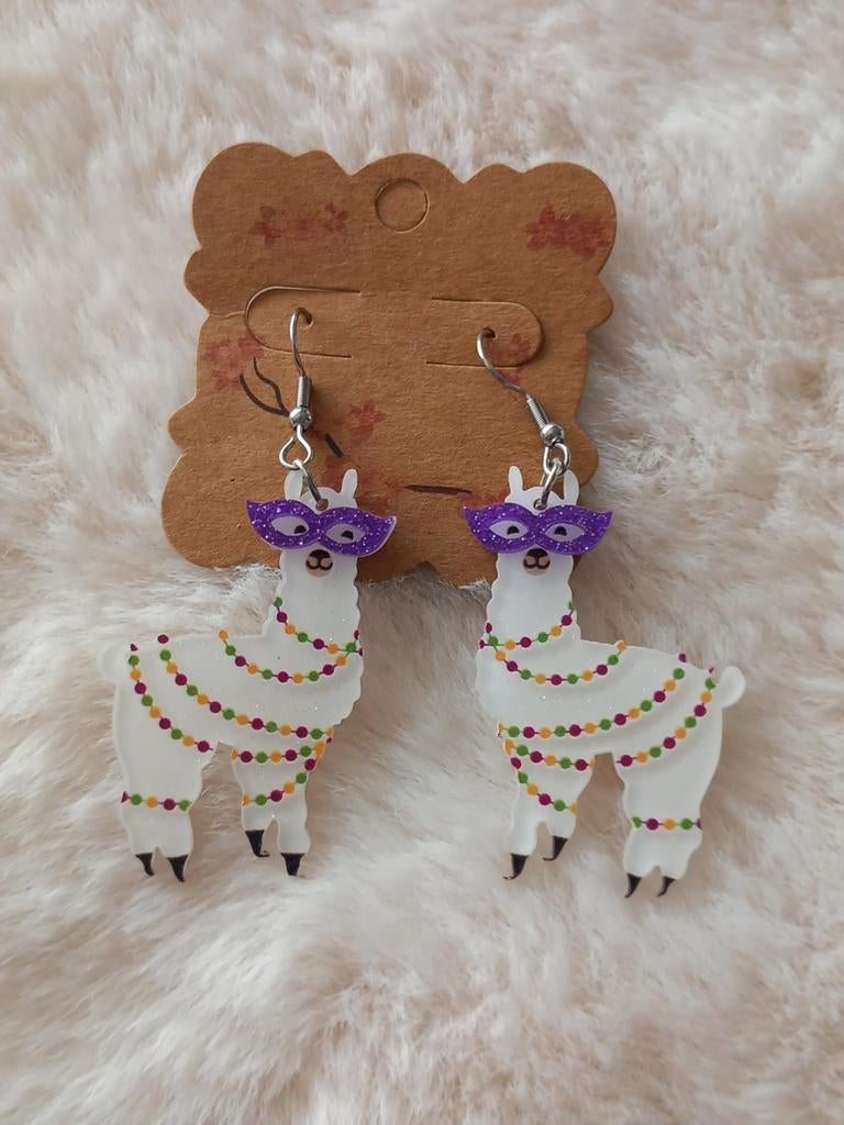 Grappige alpaca oorbellen, Overige materialen, Hangers, Wit, Nieuw