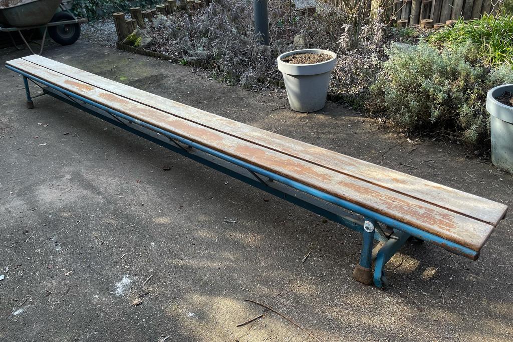 Vintage, retro gymbank, turnbank 360 cm Janssen Fritsen, Sport en Fitness, Turnen, Gebruikt, Materiaal, Maat 36 t/m 42, Blauw