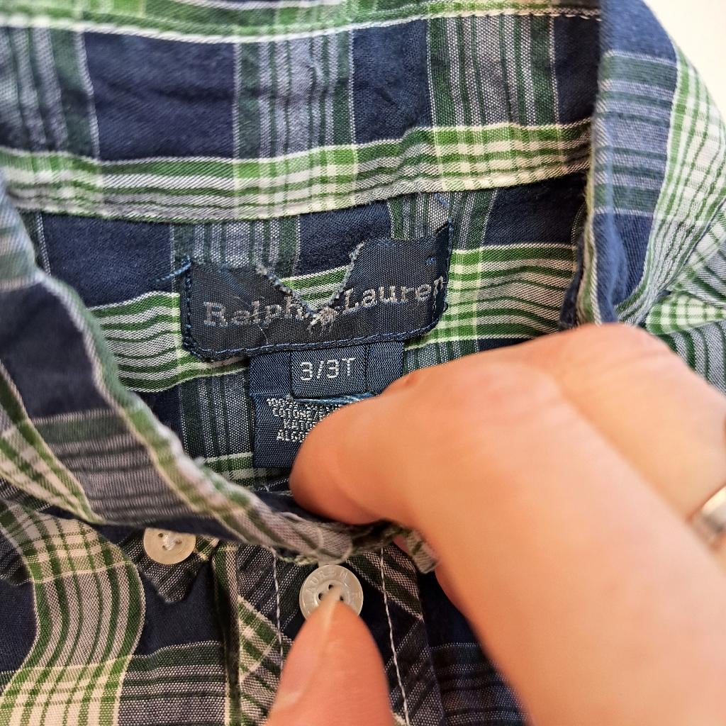 Ralph Lauren overhemd blauw groen geruit + rood 98 3jr 46561, ., Overhemd of Blouse, Ophalen of Verzenden, Zo goed als nieuw