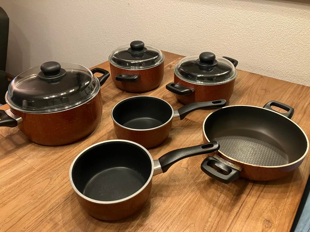 Sysas pannenset, Gebruikt, Aluminium, Pannenset, Ophalen of Verzenden