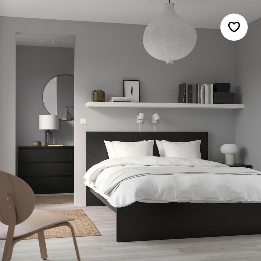 Compleet Ikea Malm bed, lattenbodem, goed matras 140x200 cm., Huis en Inrichting, Slaapkamer | Bedden, Wit, Tweepersoons, Zo goed als nieuw