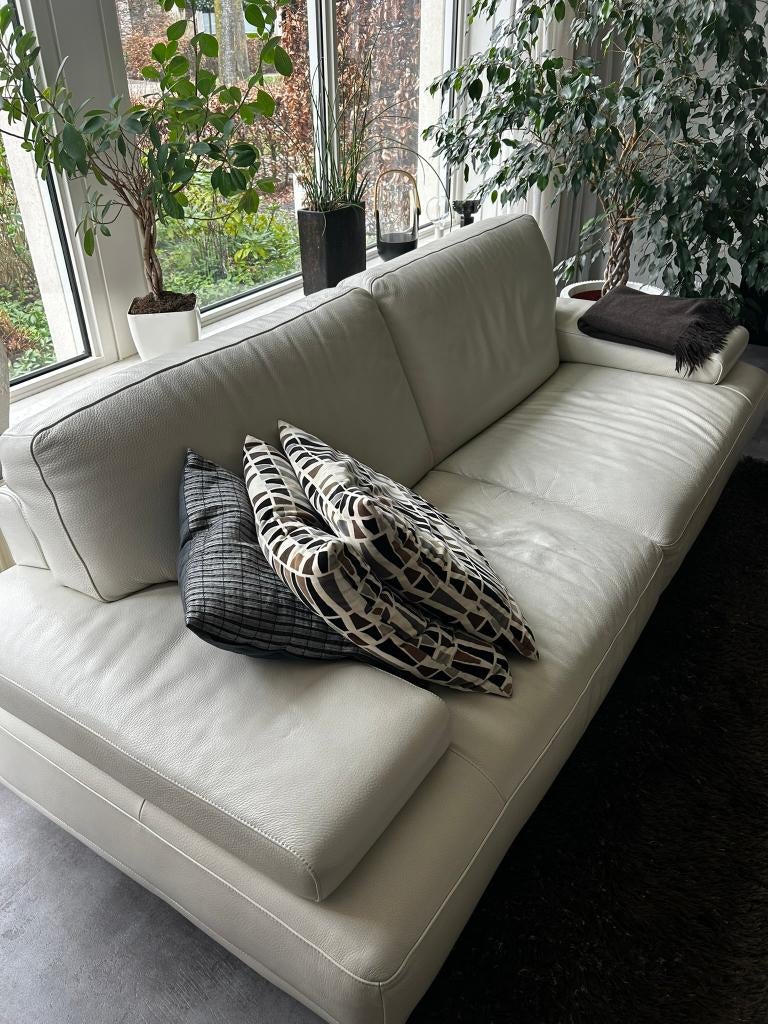 Leren bank, Huis en Inrichting, Banken | Bankstellen, Ophalen, Gebruikt, 100 tot 125 cm, Driepersoons