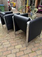 2x Wilkhahn Cubis 831 fauteuils chroom poten zwart leer, Ophalen, Gebruikt, 75 tot 100 cm, Leer