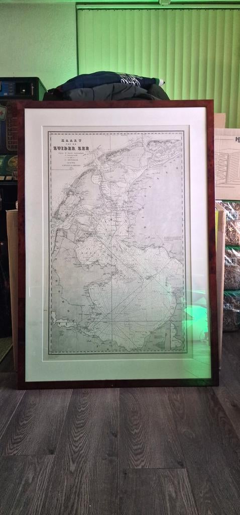 Historische Kaart van de Zuiderzee in een prachtige lijst, Ophalen, Kunststof, Gebruikt, 75 tot 100 cm